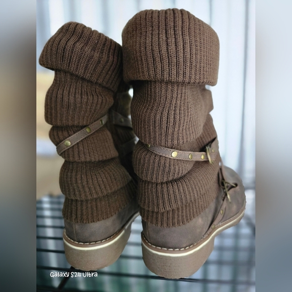 Brown Knit Cuff Boots with Buckle Detail BY: Justfab - Picture 3 of 6